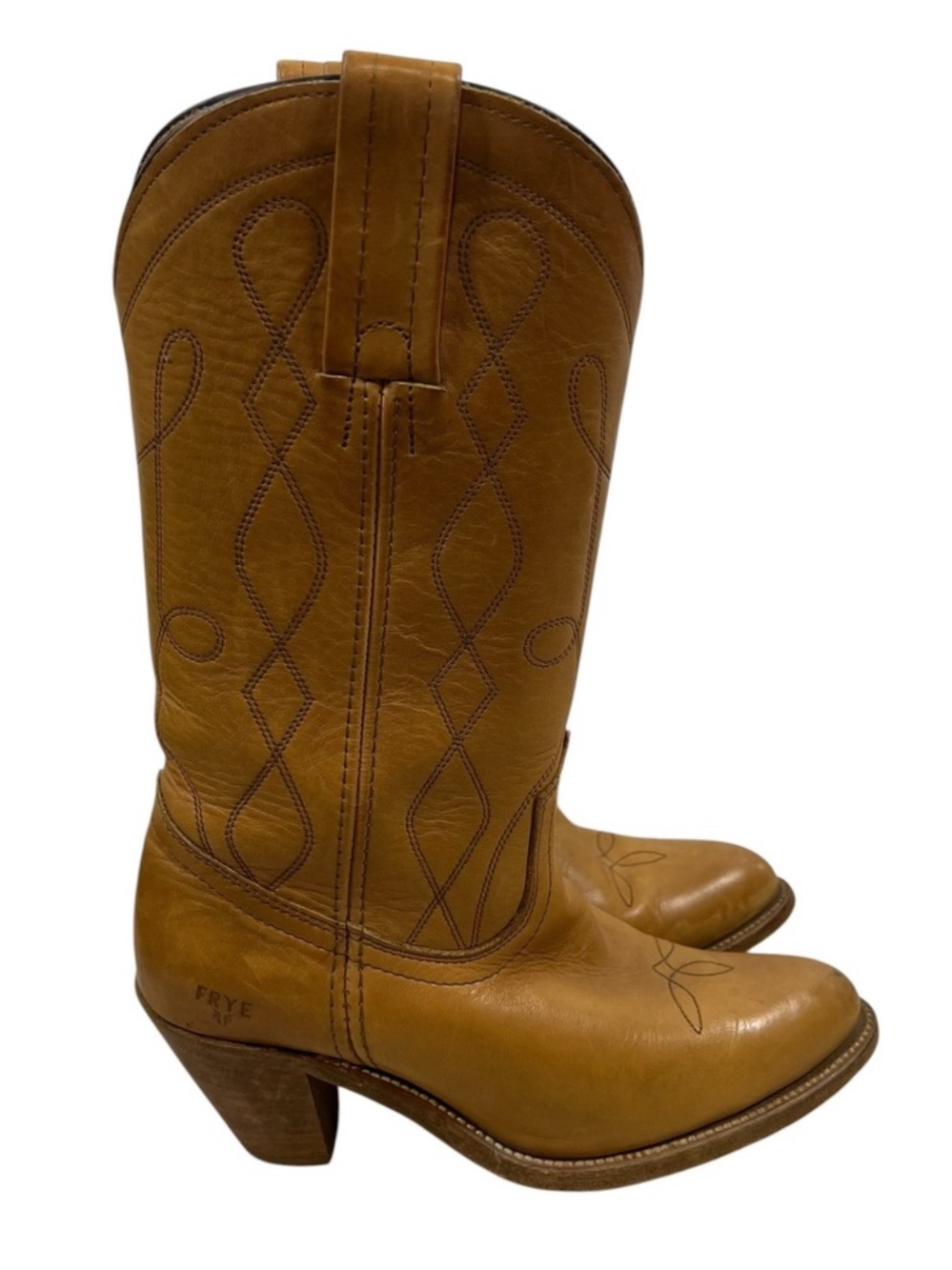 Frye Vintage Tan Brown Banana Yellow Pointed Toe Western Cowboy Boots (Size 7)